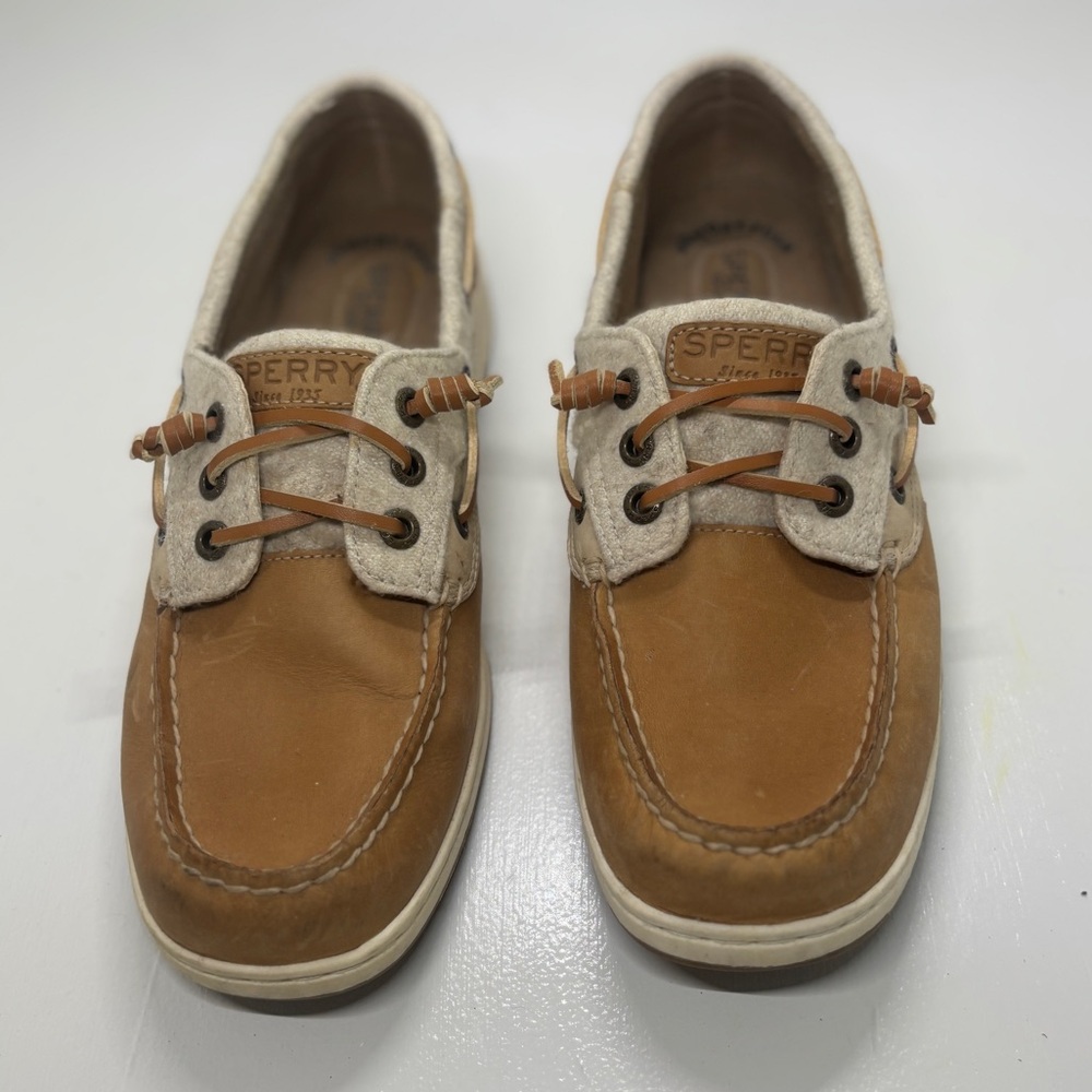 Women’s Sperry Rosefish Brown and Cream Boat Shoes size 9 - Picture 3 of 11